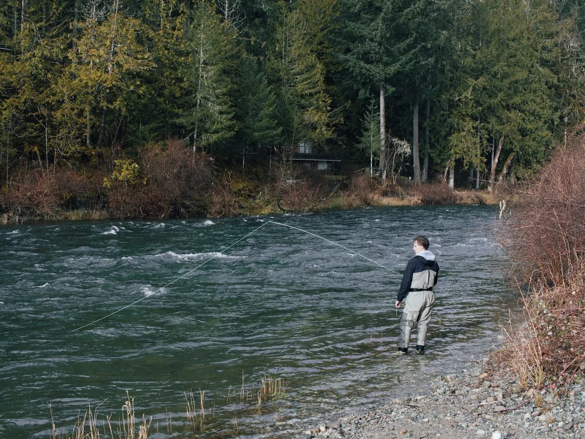 Fly fishing a mountain river