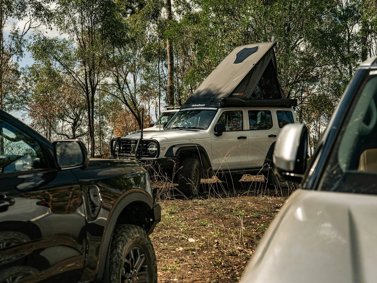 Overlanding truck with rooftop tent