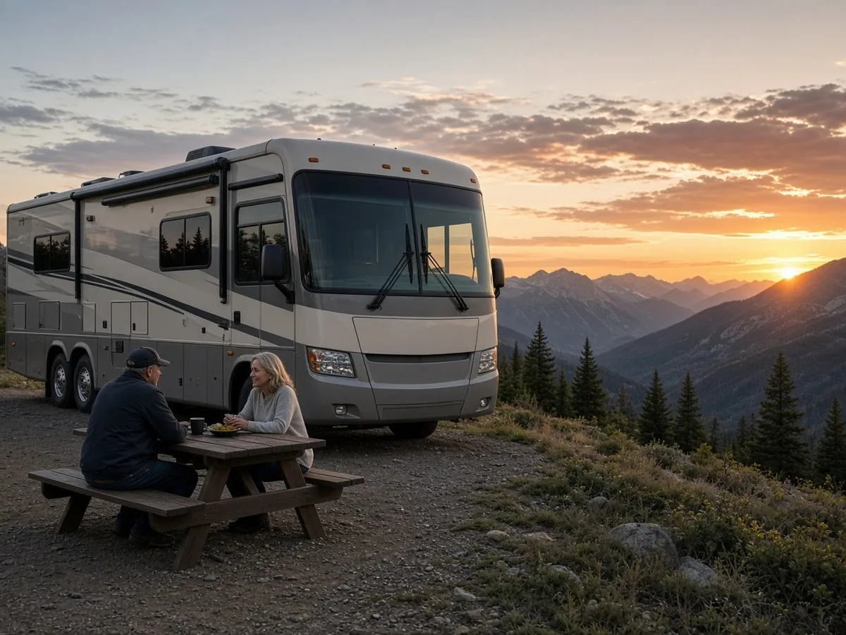 Class A RV at a scenic overlook